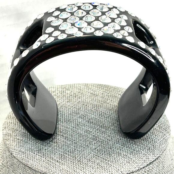 Reserved...NFS   Vintage Black Lucite Rhinestone Chunky Wide Cuff Bracelet - Picture 6 of 7